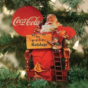 Coca Cola Sparkle Santa and Elves Old World Christmas Ornament