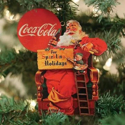 Coca Cola Sparkle Santa and Elves Old World Christmas Ornament