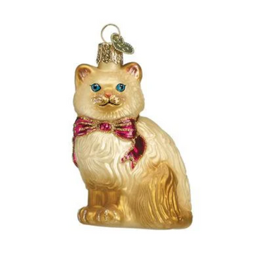 Golden Himalayan Persian Kitty Cat Blown Glass Tree Ornament by Old World Christmas