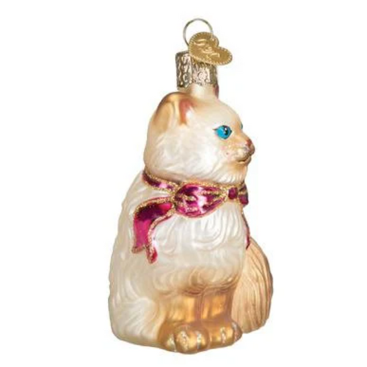 Golden Himalayan Persian Kitty Cat Blown Glass Tree Ornament by Old World Christmas