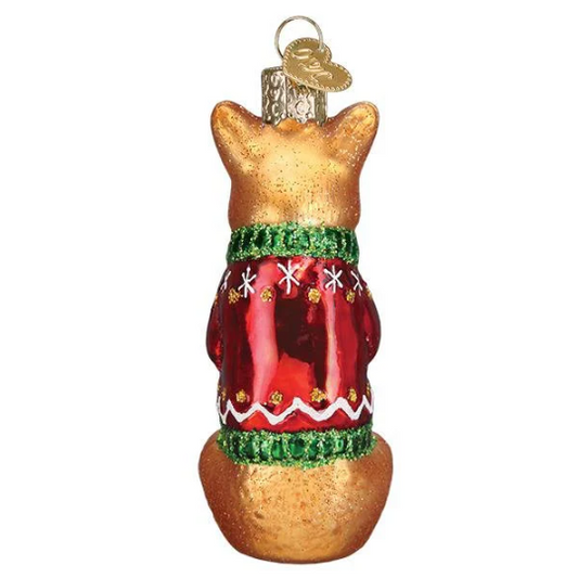 Christmas Corgi in Holiday Sweater - Blown Glass Tree Ornament by Old World Christmas