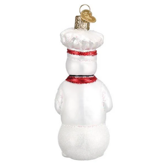 Snowman Baker Cook in Chef's Jacket - Blown Glass Tree Ornament by Old World Christmas - RETIRED
