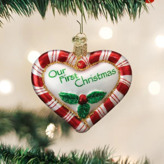 Our First Christmas Peppermint Heart Old World Christmas Ornament