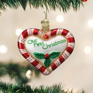 Peppermint Heart - Our First Christmas - Blown Glass Tree Ornament by Old World Christmas