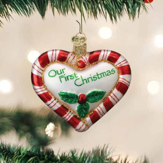 Our First Christmas Peppermint Heart Old World Christmas Ornament