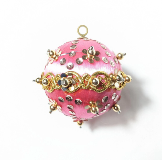 Vintage Pink Beaded Pushpin Christmas Ornament