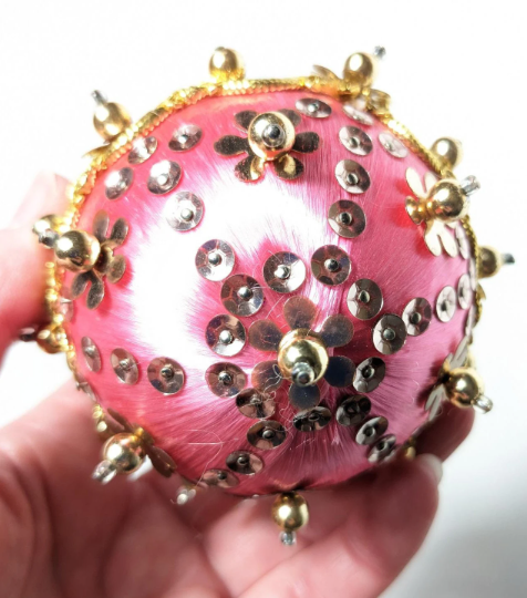 Vintage Pink Beaded Pushpin Christmas Ornament