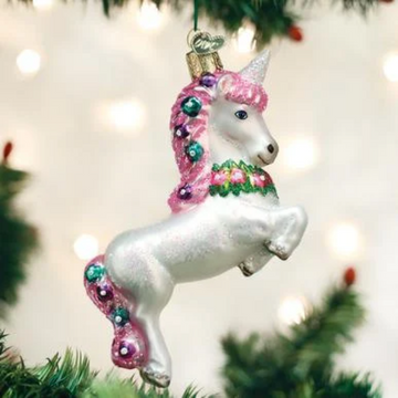 Prancing Unicorn Blown Glass Tree Ornament by Old World Christmas