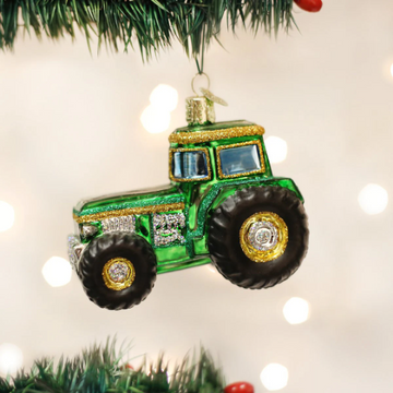 Green Farming Tractor Blown Glass Tree Ornament by Old World Christmas