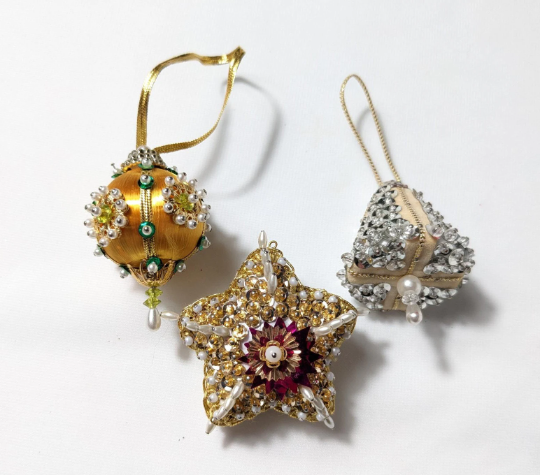 Vintage Small Beaded Pushpin Christmas Ornaments