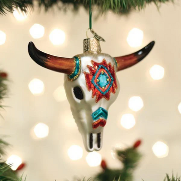 Southwestern Steer Skull Blown Glass Tree Ornament by Old World Christmas