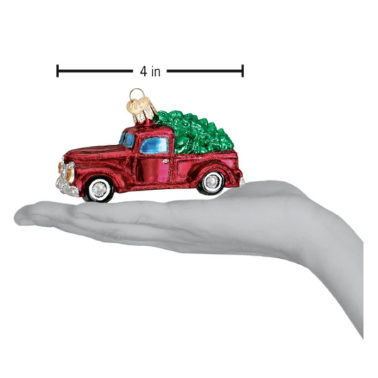 Old Red Truck with Tree Blown Glass Tree Ornament by Old World Christmas