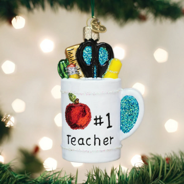 Teachers Mug Blown Glass Tree Ornament by Old World Christmas