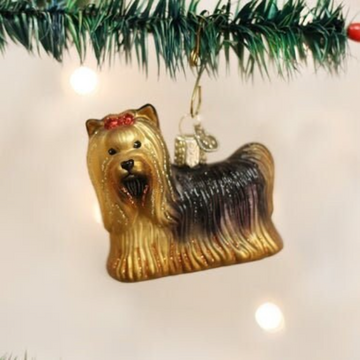 Yorkie Yorkshire Terrier Dog Blown Glass Tree Ornament by Old World Christmas