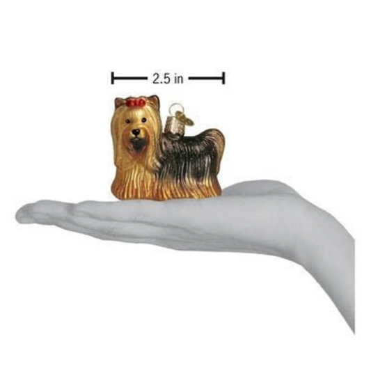 Yorkie Yorkshire Terrier Dog Blown Glass Tree Ornament by Old World Christmas