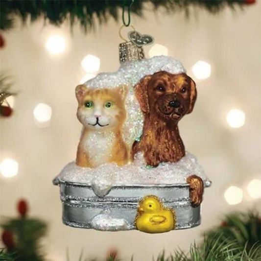 Bubble Buddies Cat and Dog Duo Old World Christmas Ornament
