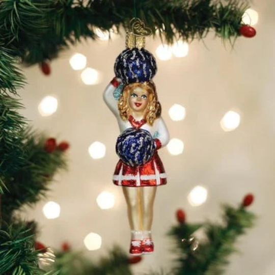 Cheerleader with Pom-poms Sports themed Blown Glass Tree Ornament by Old World Christmas