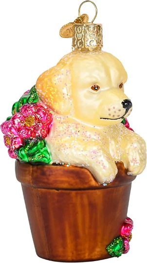 Puppy In Flower Pot Old World Christmas Ornament