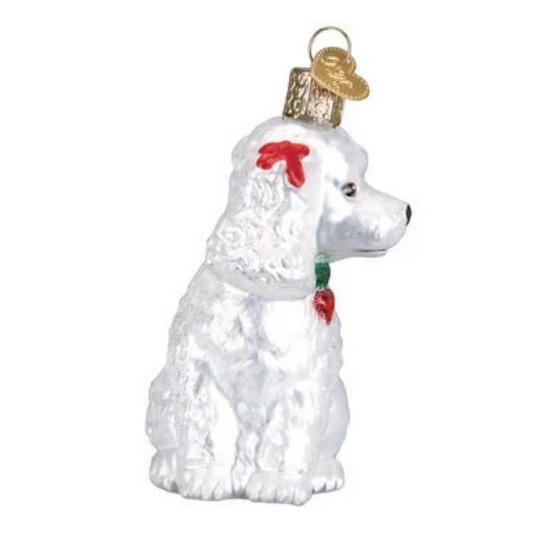 White Poodle Dog Blown Glass Tree Ornament by Old World Christmas