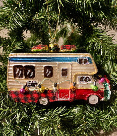 Motorhome Glass Christmas Ornament