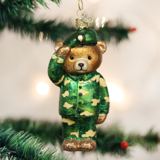 Army Bear Military Teddy Blown Glass Tree Ornament by Old World Christmas