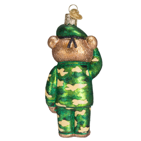 Army Bear Glass Ornament