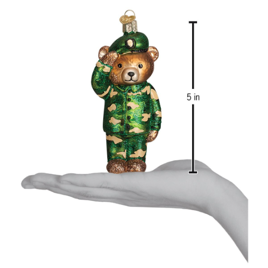 Army Bear Glass Ornament