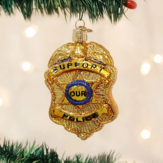 Police Badge Old World Christmas Glass Ornament