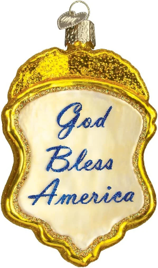 Police Badge ~ God Bless America - Blown Glass Tree Ornament by Old World Christmas