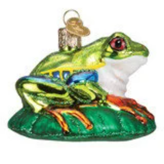 Red-Eyed Tree Frog Hand Painted Blown Glass Tree Ornament by Old World Christmas