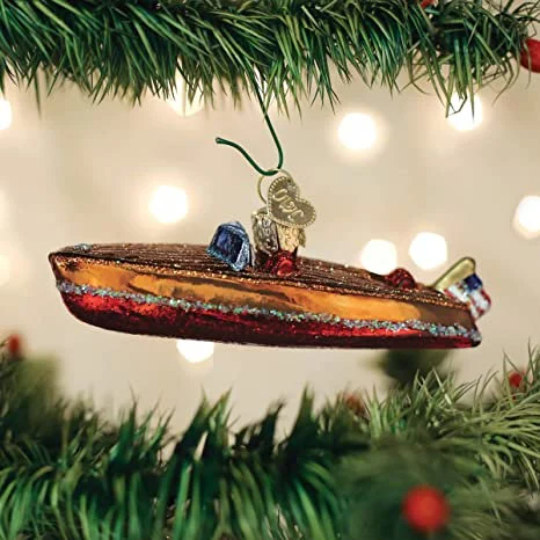 Classic Wood Boat Old World Christmas Ornament