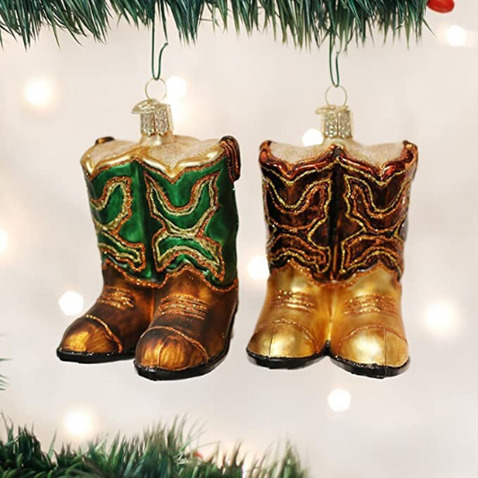 Brown Cowboy Boots Old World Christmas Ornament