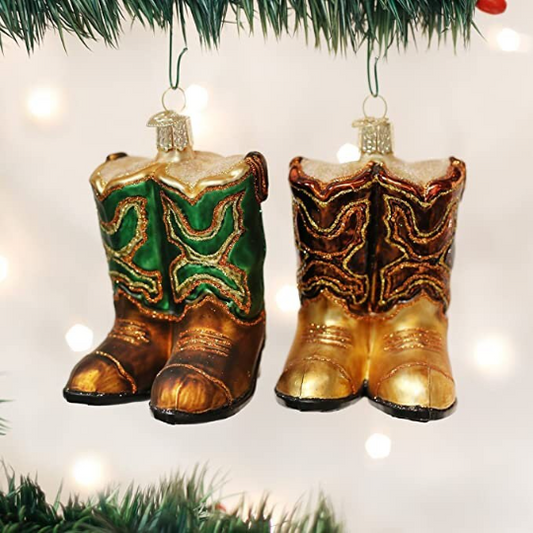 Cowboy Boots Old World Christmas Ornament brown cowboy boots