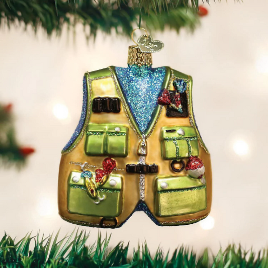 Fishing Vest Fly Fishing Old World Christmas Ornament