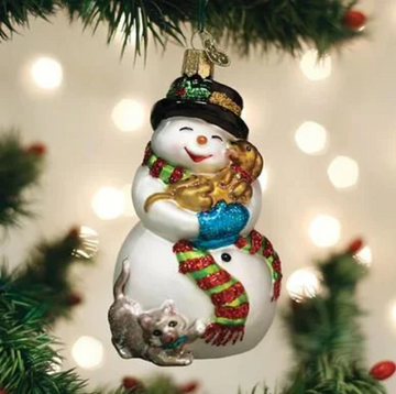 Snowman and Playful Pets Old World Christmas Ornament