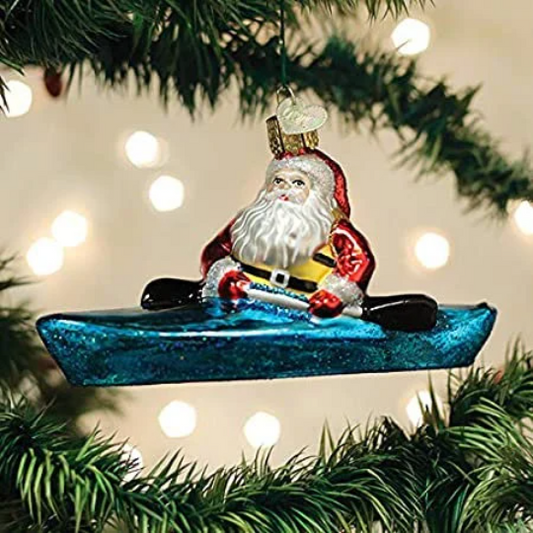 Santa in Kayak Old World Christmas ornament