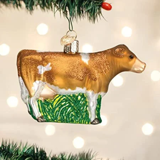 Brown Dairy Cow Old World Christmas Ornament
