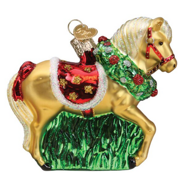 Horse With Wreath Old World Christmas Blown Glass Ornament