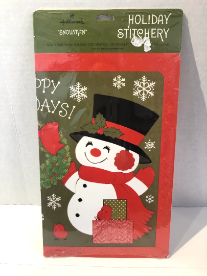 Vintage Hallmark Snowmen Holiday Stitchery Paper Sewing and Yarn Kit