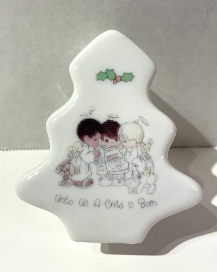 Vintage 1990 Enesco Precious Moments Porcelain Christmas Tree Box