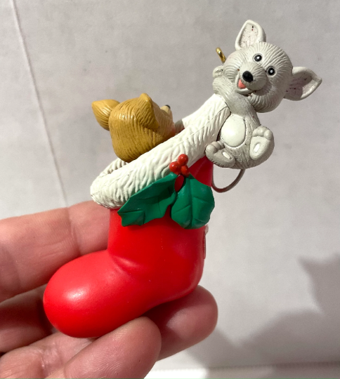 Vintage Mice in a Stocking Christmas Ornament