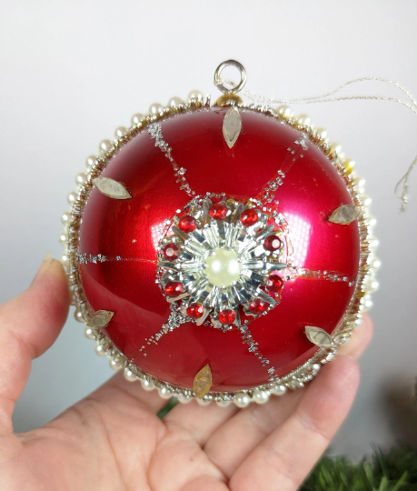 Vintage Handmade Beaded Christmas Ornament