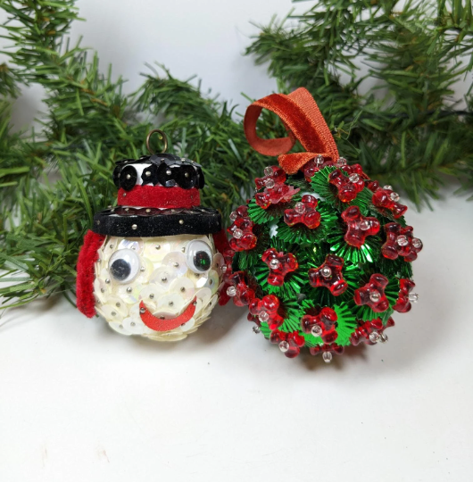 Vintage Beaded Pushpin Christmas Ornaments