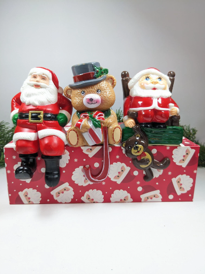 Santa Claus & Teddy Bear Plastic Christmas Stocking Holders