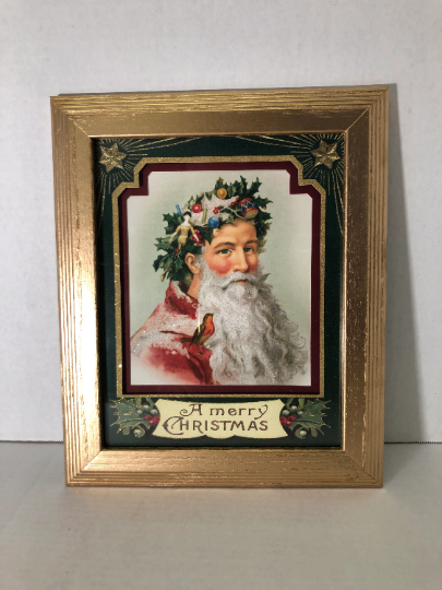 Vintage Framed Old World Christmas Santa