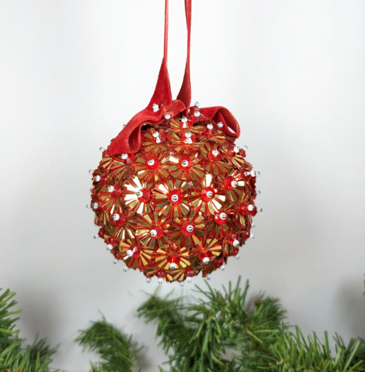 Vintage Red Handmade Beaded Pushpin Ornament