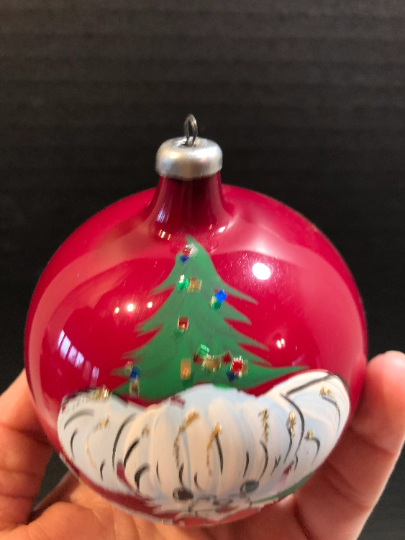 Vintage Hand Painted Dog Christmas Ornament