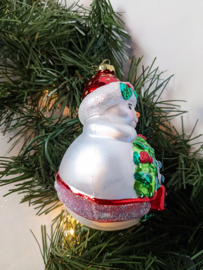 Snowman with Wreath Retired Old World Christmas Ornament