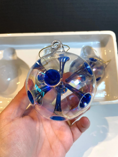 Vintage Hand Blown Clear and Blue Unique Christmas Ornaments