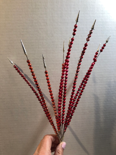 Vintage Red Glass Christmas Ornament Spray Picks